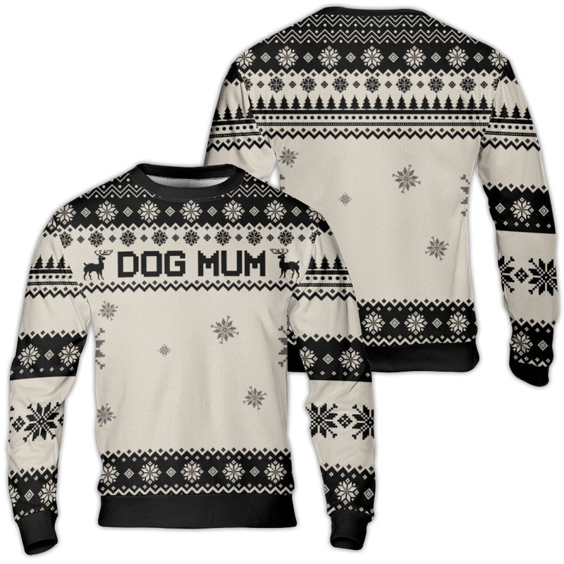 Nordic Reindeer Snowflake Christmas Sweater, Dog Mum Ugly Christmas Sweater, Adorable Dog Lover Holiday Sweater, Pet Owner Crewneck Sweatshirt