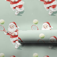 Sporty Holiday Gift Wrap, Tennis Santa Christmas Wrapping Paper, Mint Green Watercolor Tennis Wrapping Paper, Tennis Player Xmas Gift Wrap
