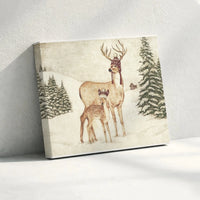 Whimsical Knit Hat Deer Canvas Print, Winter Deer Canvas Wall Art, Rustic Woodland Animal Wall Art, Cabin Christmas Holiday Decor Present