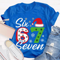 Festive Holiday Graphic Tee, Christmas Santa Hats Snowflakes T-Shirt, Adorable Winter Xmas Party Shirt, Retro Santa Snowflake Graphic T-Shirt