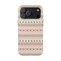 Ugly Sweater Pattern Phone Cover, Christmas Reindeer iPhone Case, Dual Layer Polycarbonate TPU Tough Phone Case, Festive Holiday Xmas Present
