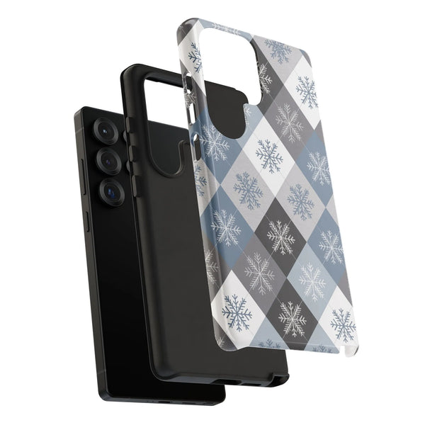 Winter Plaid Diamond Cover, Snowflake Argyle Phone Case for Samsung Galaxy, Comfy Holiday Shockproof Tough Case, Christmas Pr