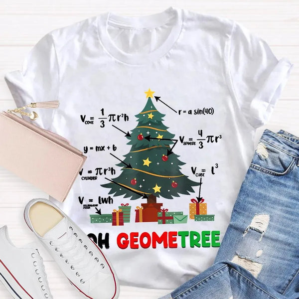Humorous Geometry Holiday Tree Tee, Oh Geometree Math Teacher Christmas Shirt, Math Lover Xmas T-Shirt, Christmas Educator Sh