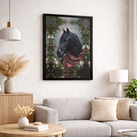 Christmas Equestrian Canvas Print, Black Horse Canvas Wall Art, Holiday Plaid Scarf Horse Canvas, Farmhouse Wall Decor, Horse Lover Present
