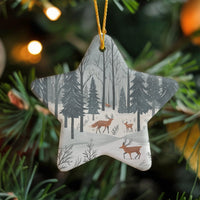 Deer and Fox Woodland Ceramic Ornament, Winter Forest Star Ornament, Rustic Holiday Tree Star Ornament, Nature Keepsake Christmas Present