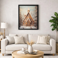 Christmas Gingerbread Wall Art, Gingerbread Church Canvas Art, Winter Gingerbread Canvas, Snowy Forest Print, Comfy Holiday Decor Present