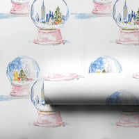 Watercolor New York City Skyline Gift Wrap, NYC Snow Globe Christmas Wrapping Paper, Winter Holiday Wrapping Paper Roll