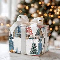 Winter Street Gift Wrap, Snowy City Christmas Wrapping Paper, Watercolor Holiday Wrapping Paper, Festive Town Gift Wrap, Present Paper