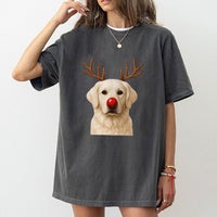 Adorable Reindeer Dog Graphic Tee, Golden Retriever Christmas T-Shirt, Humorous Dog Holiday Shirt, Retro Xmas Dog Lover Tee, Winter Holiday Present