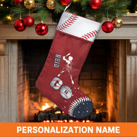 Custom Name and Number Stocking, Personalized Baseball Christmas Stocking, Sports Fan Holiday Xmas Stocking, Velboa Fireplace Mantel Decor