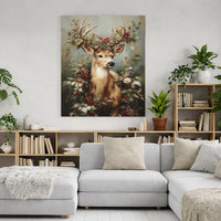 Rustic Winter Forest Canvas Print, Christmas Deer Canvas Wall Art, Woodland Deer Canvas Painting, Holiday Wall Decor, Winter Nature Present