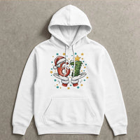 Humorous Santa Hands Number Meme Hoodie, 67 Christmas Hoodie, Holiday Party Humor Hooded Sweatshirt, Adorable Xmas Graphic Pullover Present