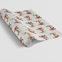 Christmas Holiday Gift Wrap, Watercolor Santa and Reindeer Wrapping Paper, Adorable Xmas Pattern Wrapping Paper, Winter Present Wrap Paper Roll
