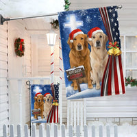 Patriotic Dog Christmas Yard Flag, God Bless America Golden Retriever Garden Flag, Double-Sided Holiday Lawn Banner, Pet Flag