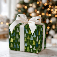 Rustic Pine Forest Gift Wrap, Evergreen Tree Wrapping Paper, Winter Woodland Holiday Present Paper, Dark Green Christmas Wrapping Paper