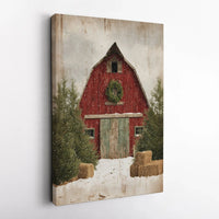 Snowy Winter Barn Wall Art, Red Barn Christmas Canvas, Rustic Farmhouse Holiday Canvas Print, Country Barn Christmas Decor, Comfy Farm Present