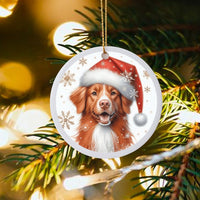Santa Hat Dog Christmas Ornament, Nova Scotia Duck Tolling Retriever Ornament, Ceramic Puppy Tree Ornament, Holiday Present for Dog Lovers