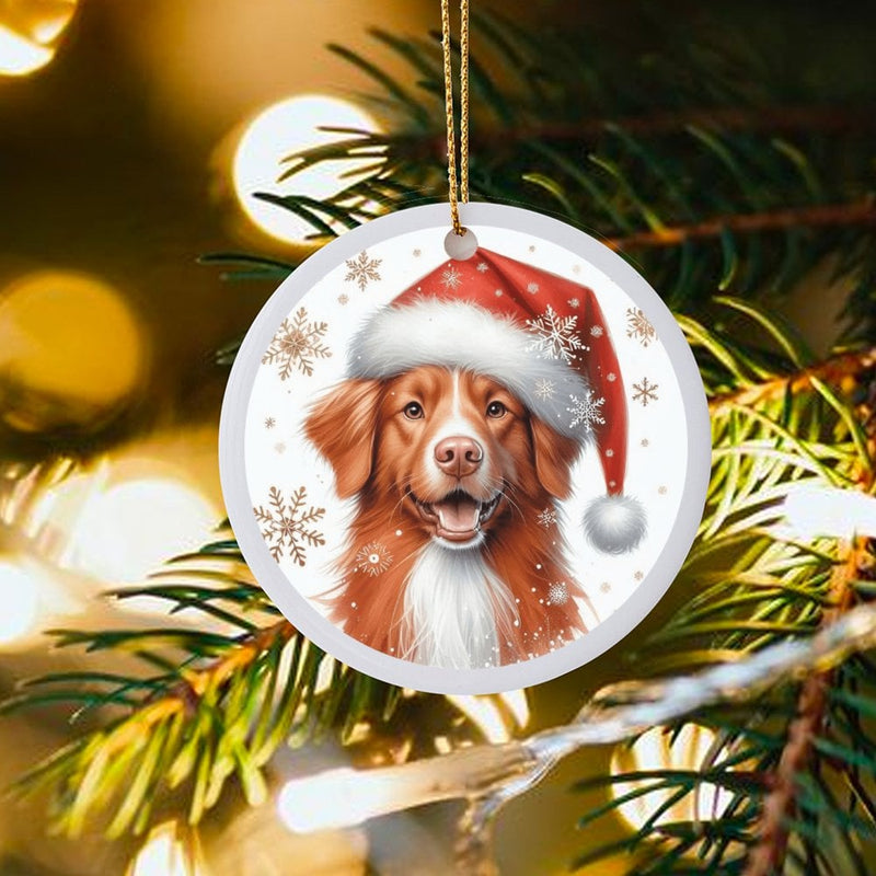 Santa Hat Dog Christmas Ornament, Nova Scotia Duck Tolling Retriever Ornament, Ceramic Puppy Tree Ornament, Holiday Present for Dog Lovers