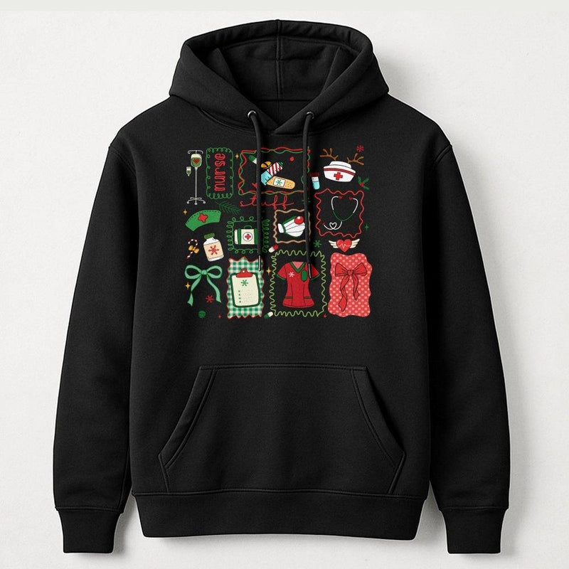 Festive Medical Holiday Graphic Sweatshirt, Christmas Nurse Hoodie, RN LPN Nursing Student Pullover, Adorable Hospital Christmas Hoodie