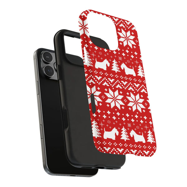 Ugly Holiday Dog Sweater Phone Case, Scottish Terrier Christmas Phone Case, Festive Dual Layer Phone Cover, Xmas Present for 