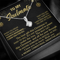 Sparkly Cubic Zirconia Pendant, Soulmate Ribbon Necklace, 14k White Gold Over Stainless Steel Necklace, Romantic Wife Christmas Jewelry Present