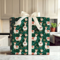 Green Watercolor Alpaca Gift Wrap, Christmas Llama Wrapping Paper, Festive Animal Wrapping Paper Roll, Holiday Farm Gift Wrap