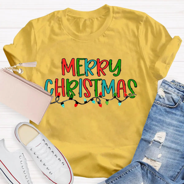Festive School Holiday Shirt, Merry Christmas Lights Teacher T-Shirt, Adorable Christmas Teacher Graphic Tee, Xmas Educator P