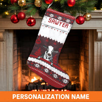 Nordic Farmhouse Holiday Stocking, Personalized Cow Christmas Stocking, Rustic Farm Animal Xmas Stocking, Custom Name Winter Fireplace Decor