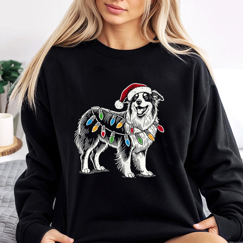 Aussie Santa Lights Sweatshirt, Australian Shepherd Christmas Sweatshirt, Adorable Shepherd Dog Holiday Sweater, Pet Lover Xmas Crewneck