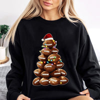 Santa Hat Football Game Day Sweater, Football Christmas Tree Sweatshirt, Humorous Holiday Sports Graphic Crewneck, Xmas Fan Pullover