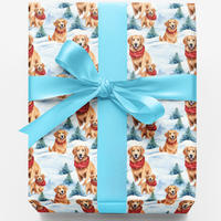Winter Dog Christmas Gift Wrap, Golden Retriever Wrapping Paper, Festive Pet Lover Present Paper, Holiday Dog Breed Wrapping Paper Roll