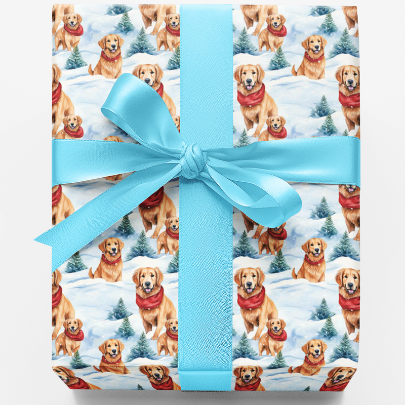Winter Dog Christmas Gift Wrap, Golden Retriever Wrapping Paper, Festive Pet Lover Present Paper, Holiday Dog Breed Wrapping Paper Roll