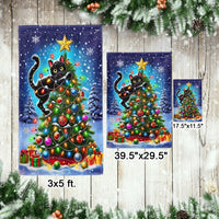 Humorous Holiday Kitten Yard Flag, Black Cat Christmas Tree Garden Flag, Double-Sided Cat Lover Garden Flag, Winter Xmas Lawn Decor