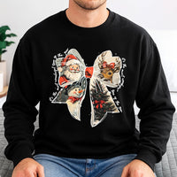 Vintage Holiday Sweatshirt, Christmas Bow Sweatshirt, Santa Reindeer Sweatshirt, Adorable Xmas Graphic Crewneck, Comfy Holiday Present for Her