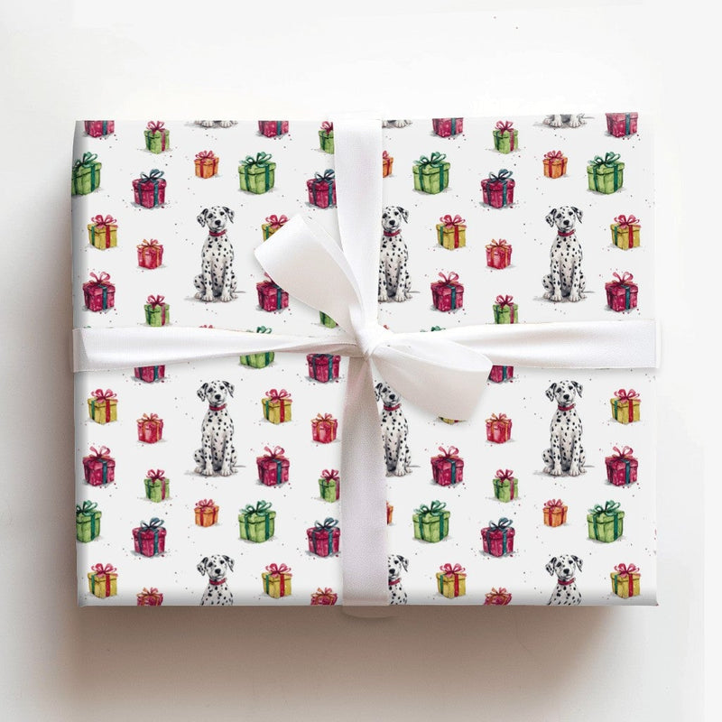 Watercolor Dog Gift Wrap, Dalmatian Christmas Wrapping Paper, Adorable Puppy Present Wrapping Paper Roll, Dog Lover Holiday Gift Wrap