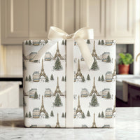 Snowy Eiffel Tower Gift Wrap, Paris Christmas Wrapping Paper, French Cityscape Holiday Wrapping Paper, Francophile Gift Wrapping Paper