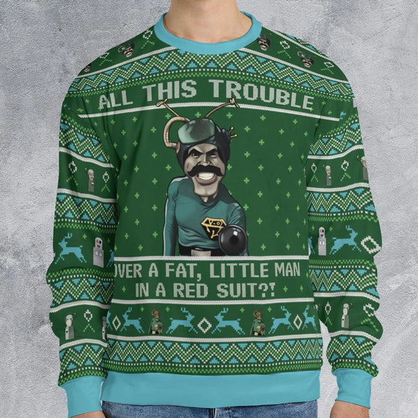 Humorous Holiday Party Sweater, Ugly Christmas Sweatshirt All-Over Print, Retro Festive Xmas Graphic Crewneck, Gag Present fo