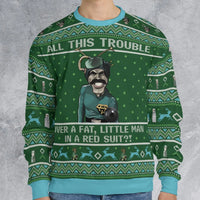 Humorous Holiday Party Sweater, Ugly Christmas Sweatshirt All-Over Print, Retro Festive Xmas Graphic Crewneck, Gag Present for Christmas