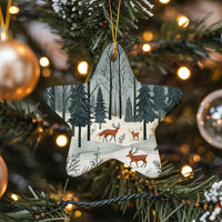 Deer and Fox Woodland Ceramic Ornament, Winter Forest Star Ornament, Rustic Holiday Tree Star Ornament, Nature Keepsake Christmas Present