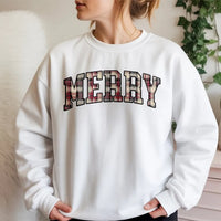 Red Plaid Varsity Letter Sweater, Merry Christmas Sweatshirt, Retro Holiday Crewneck Sweatshirt, Comfy Winter Xmas Sweatshirt, Present for Her
