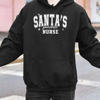 Christmas Nurse Hoodie, Santa's Favorite Nurse Hoodie, Festive RN Nursing Sweatshirt, Holiday Medical Staff Pullover, Adorable Xmas Nurse Hoodie