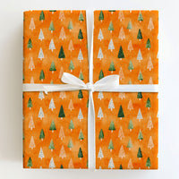 Orange Forest Holiday Wrapping Paper, Watercolor Tree Christmas Wrapping Paper, Modern Tree Wrapping Paper, Seasonal Holiday Gift Wrap