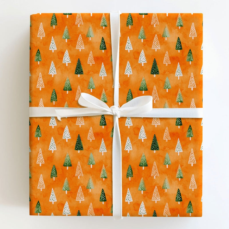 Orange Forest Holiday Wrapping Paper, Watercolor Tree Christmas Wrapping Paper, Modern Tree Wrapping Paper, Seasonal Holiday Gift Wrap
