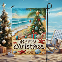 Tropical Merry Christmas Yard Flag, Beach Christmas Garden Flag, Double Sided Coastal Holiday Lawn Flag, Ocean Lover Winter Yard Decor