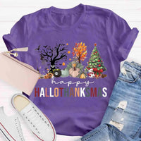 Halloween Fall Christmas Shirt, Hallothanksmas T-Shirt, Humorous Holiday Season Graphic Tee, Adorable Autumn Xmas T-Shirt, Present for Him and Her