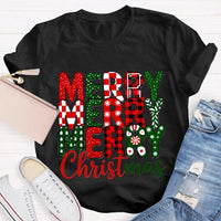 Festive Holiday Graphic T-Shirt, Merry Christmas Plaid Snowflakes Shirt, Buffalo Plaid Christmas Tee, Winter Season Womens Apparel