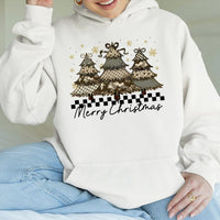 Merry Christmas Tree Hoodie, Camo Checkered Christmas Tree Hoodie, Western Aesthetic Holiday Sweatshirt, Trendy Xmas Tree Pullover