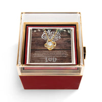 Merry Christmas Message Card Pendant, Love Knot Necklace for Mom, CZ Crystal Jewelry, Gold Finish Necklace