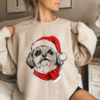 Festive Shih Tzu Holiday Crewneck, Santa Paws Christmas Dog Sweatshirt, Adorable Dog Lover Xmas Sweater, Winter Holiday Pullover Present