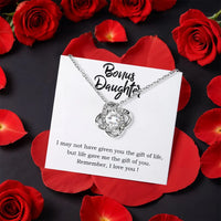 Stepdaughter Love Knot Pendant with Rose Box, Bonus Daughter Love Knot Necklace, CZ Crystal Love Knot Necklace, Birthday Christmas Present